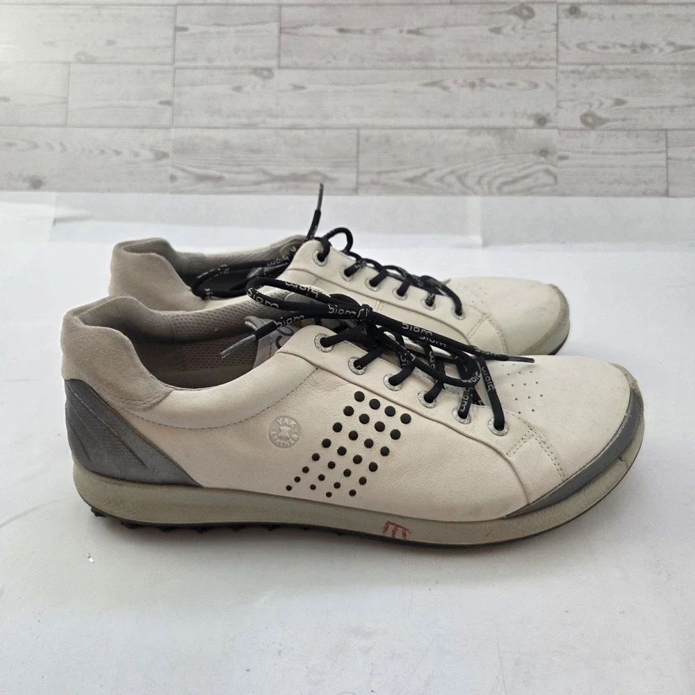 ECCO Golf Shoes Mens 44 Yak Leather Natural Motion White Spikeless Athletic